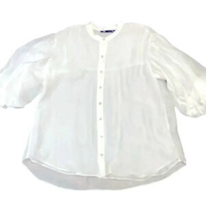 Zara puff sleeved white sheer blouse, pearl & rhinestone buttons, Women’s small